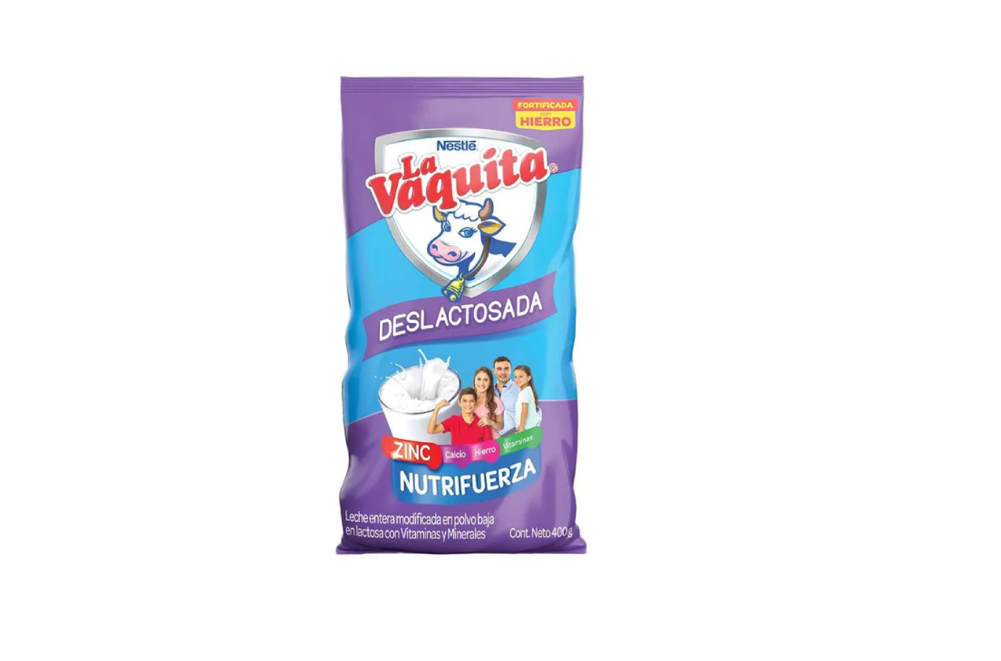 Leche La Vaquita en polvo deslactosada 400 ml.